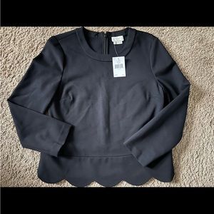 NEW $198 KATE SPADE Sz 6 Uniquely Gorgeous Ponte Scallop Top Shirt Blouse